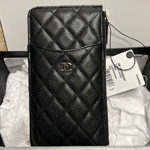 New Chanel black quilted phone holder 20B